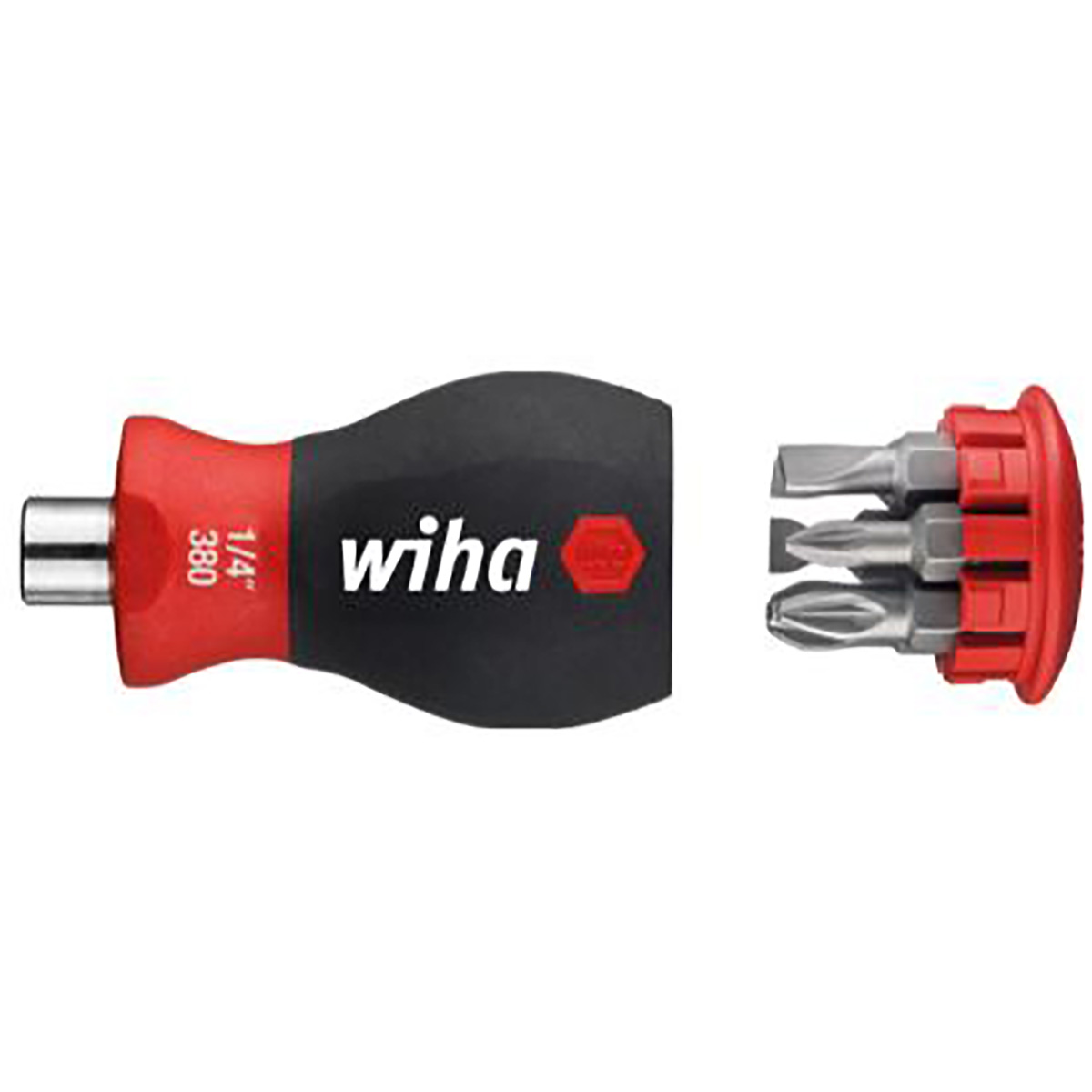 Wiha Schraubendreher mit Bit Magazin magnetisch Schlitz, Pozidriv mit 6 Bits, Stubby, 1/4 zoll