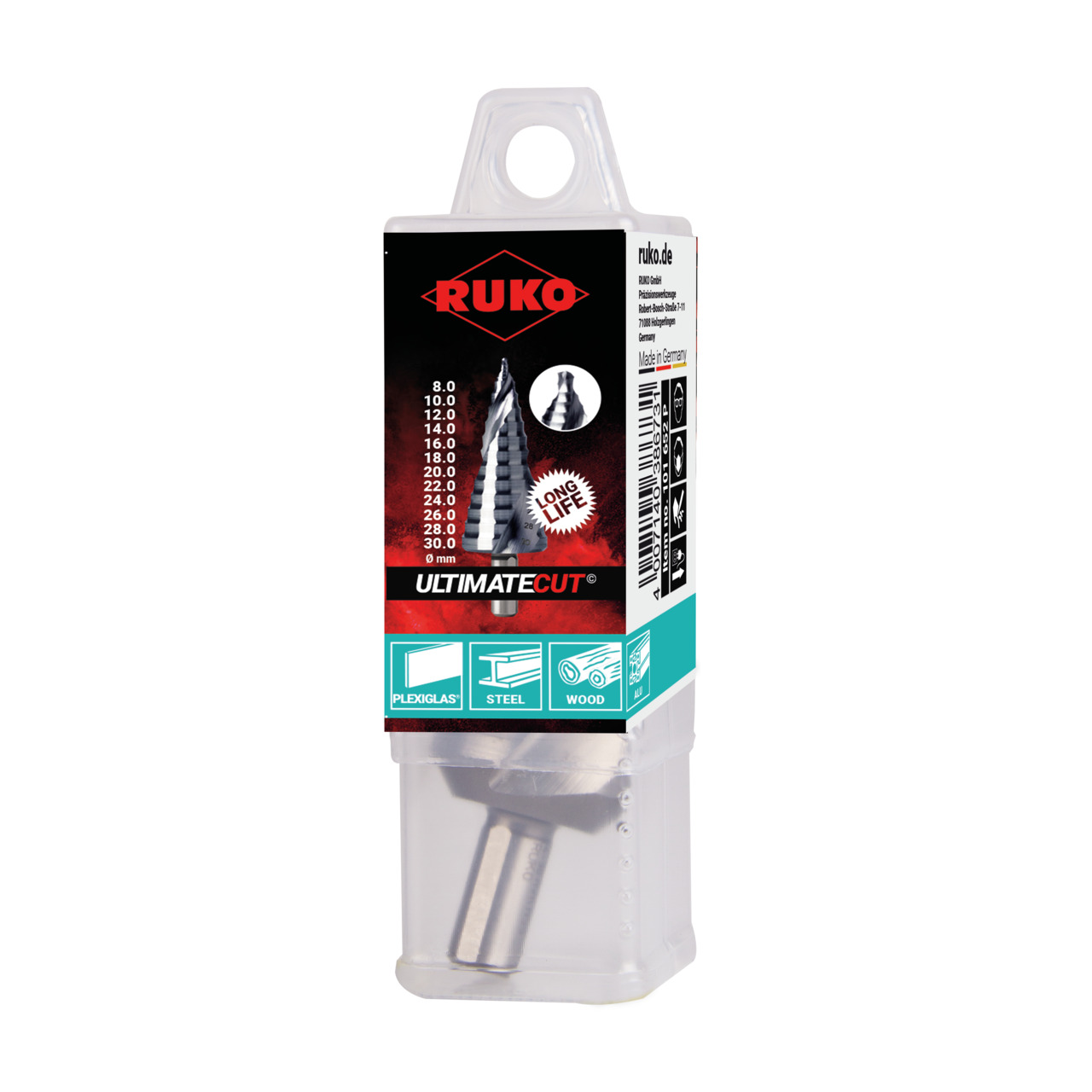 RUKO ULTIMATECUT Stufenbohrer RUnaTEC mit FLOWSTEP® Spitze, HSS, 3-Flächenschaft