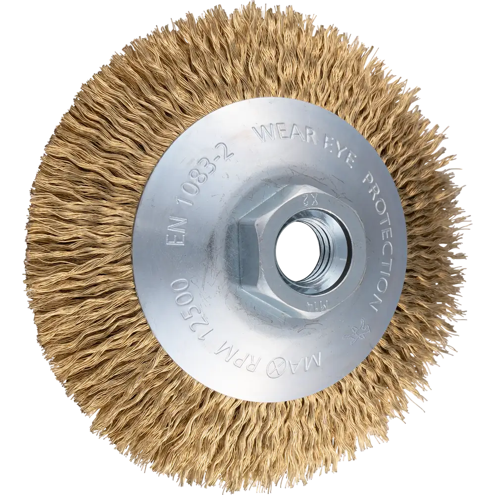 PFERD TOOLS Kegelbürste ungezopft KBU Ø 100x10mm M14 vermessingter Stahl-Litzen-Draht-Ø 0,20 mm Winkelschleifer