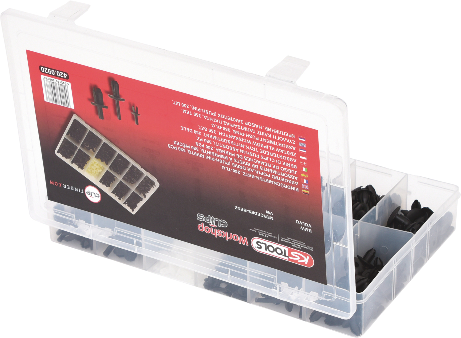 KS Tools Befestigungs-Clip-Satz - Eindrücknieten, 350-tlg