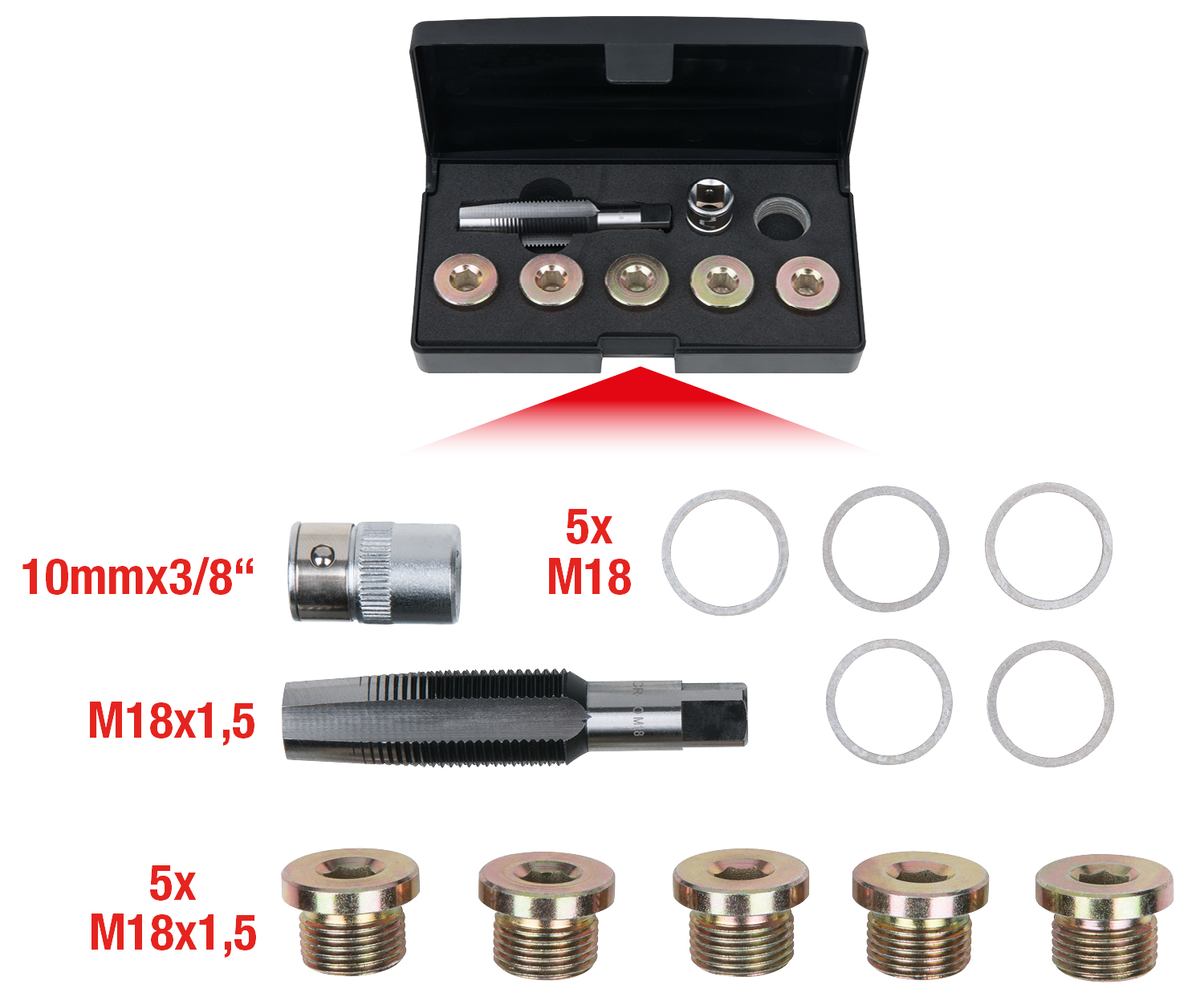 KS Tools Ölablassschrauben-Gewindereparatur-Satz, 12-tlg M18 x 1,5