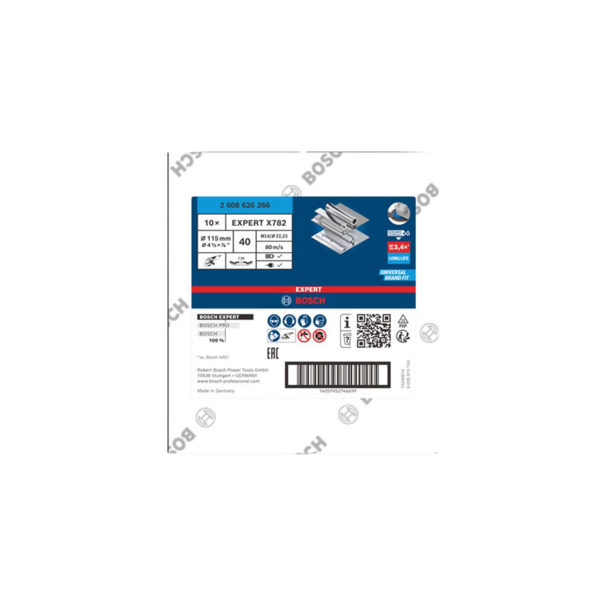 Bosch EXPERT X782 Fächerschleifscheibe, abgewinkelt, 115mm, K40, Bohrung 22,23mm,trimm