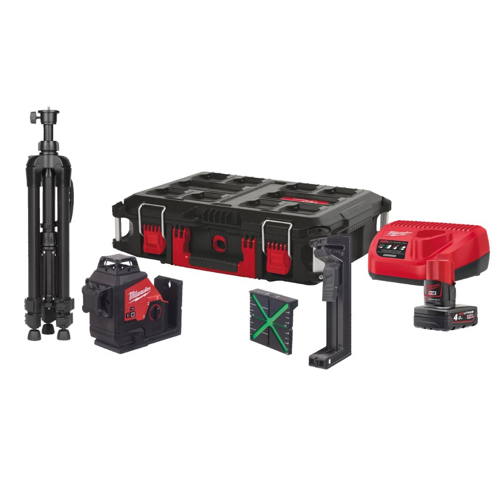 Milwaukee M12 Akku-Kreuzlinienlaser 3 x 360° Kit M123PLSKIT-401P