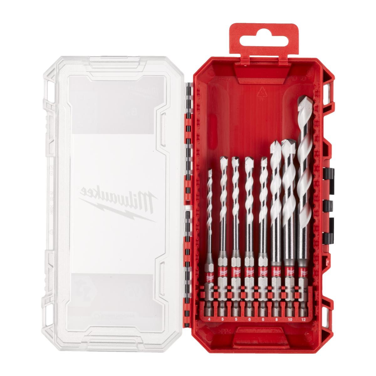 Milwaukee SHOCKWAVE Multimaterial Bohrer 1/4" Hex 8-teiliges Set in PACKOUT kompatibler Kassette