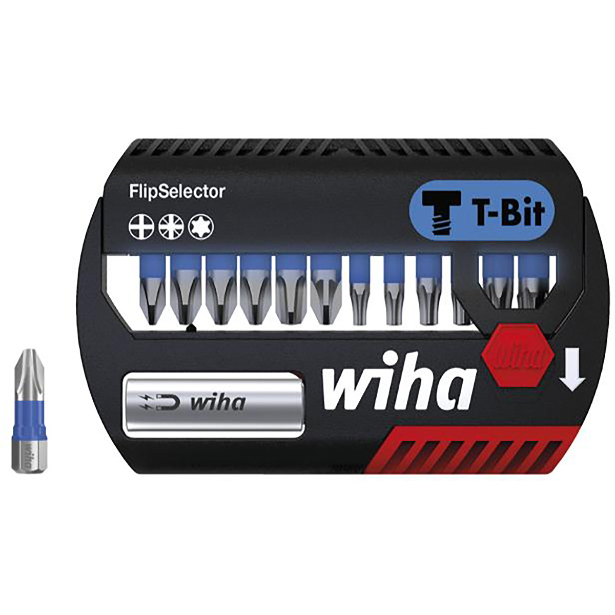Wiha Bit Set FlipSelector T-Bit 25 mm Phillips, Pozidriv, TORX 13-teiliges Set 1/4 zoll C6,3