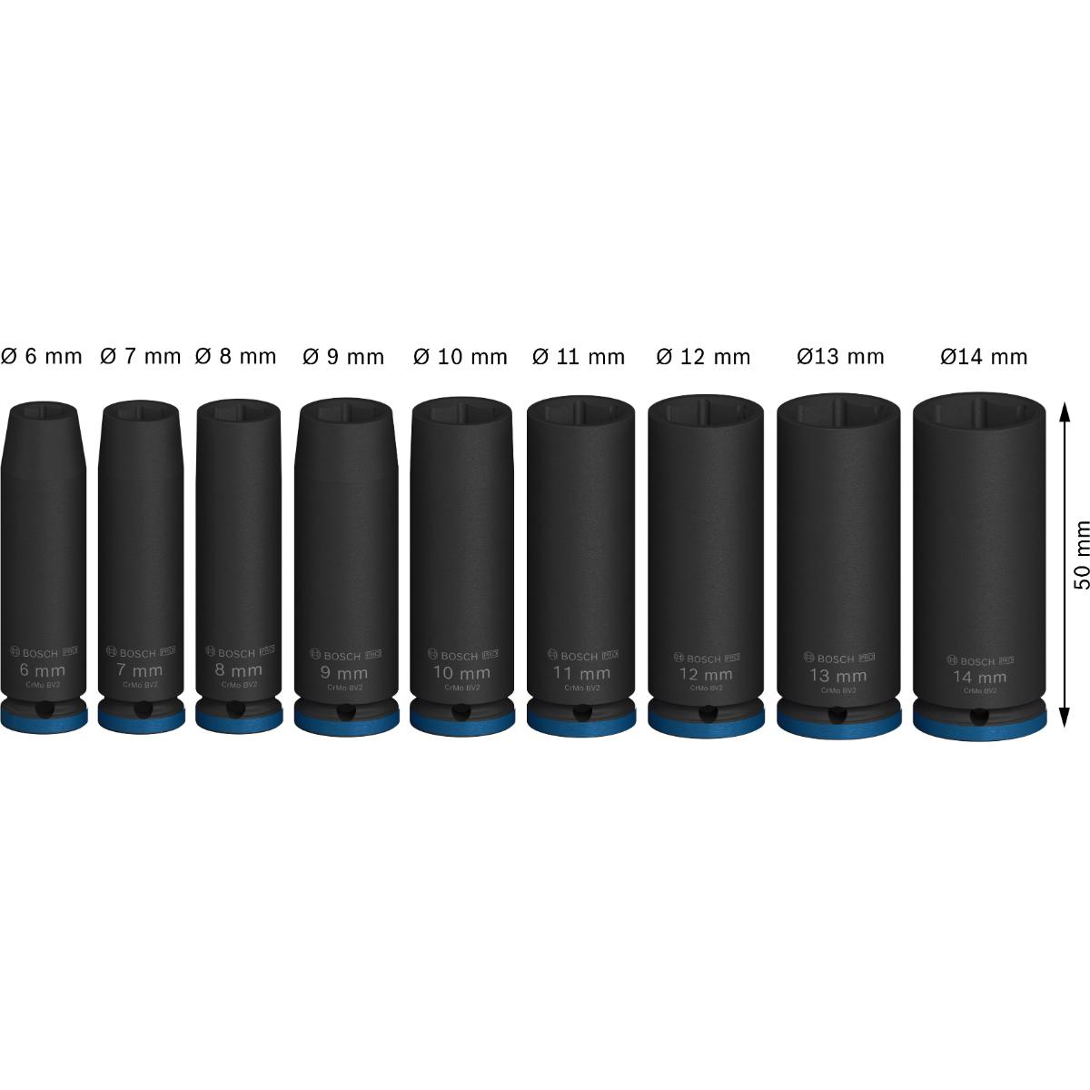 Bosch PRO Impact Socket Set, 1/4", tief, 9 teiliges Set