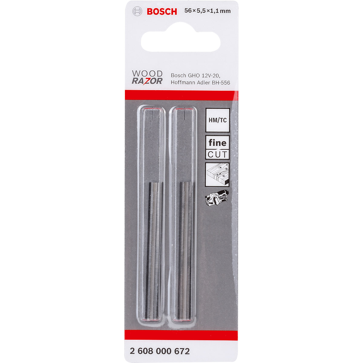 Bosch Hobelmesser, 56 mm, gerade, Carbide, 40°, 2 Stück