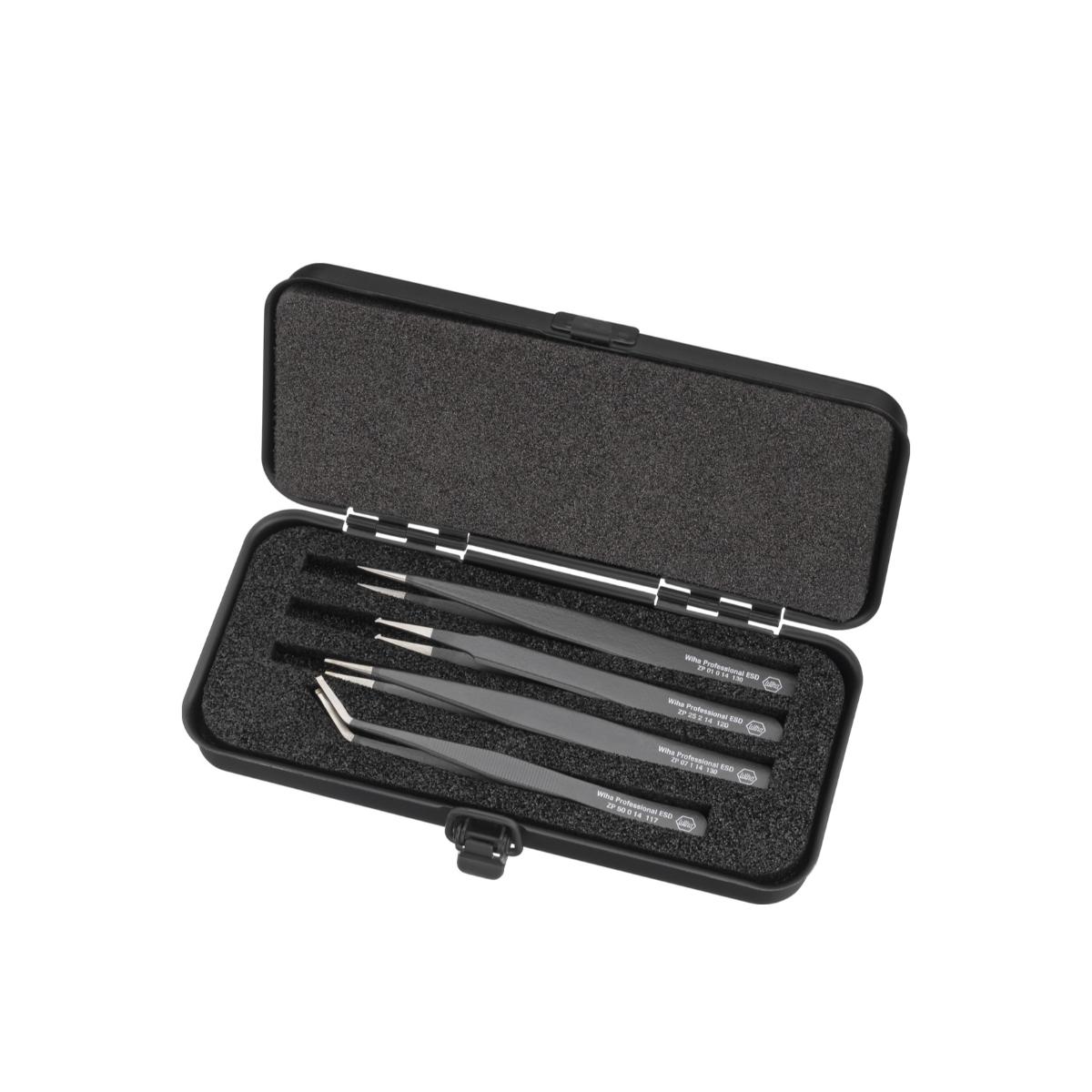 Wiha SMD-Pinzette Set Professional ESD gemischt 5-teiliges Set mit Box