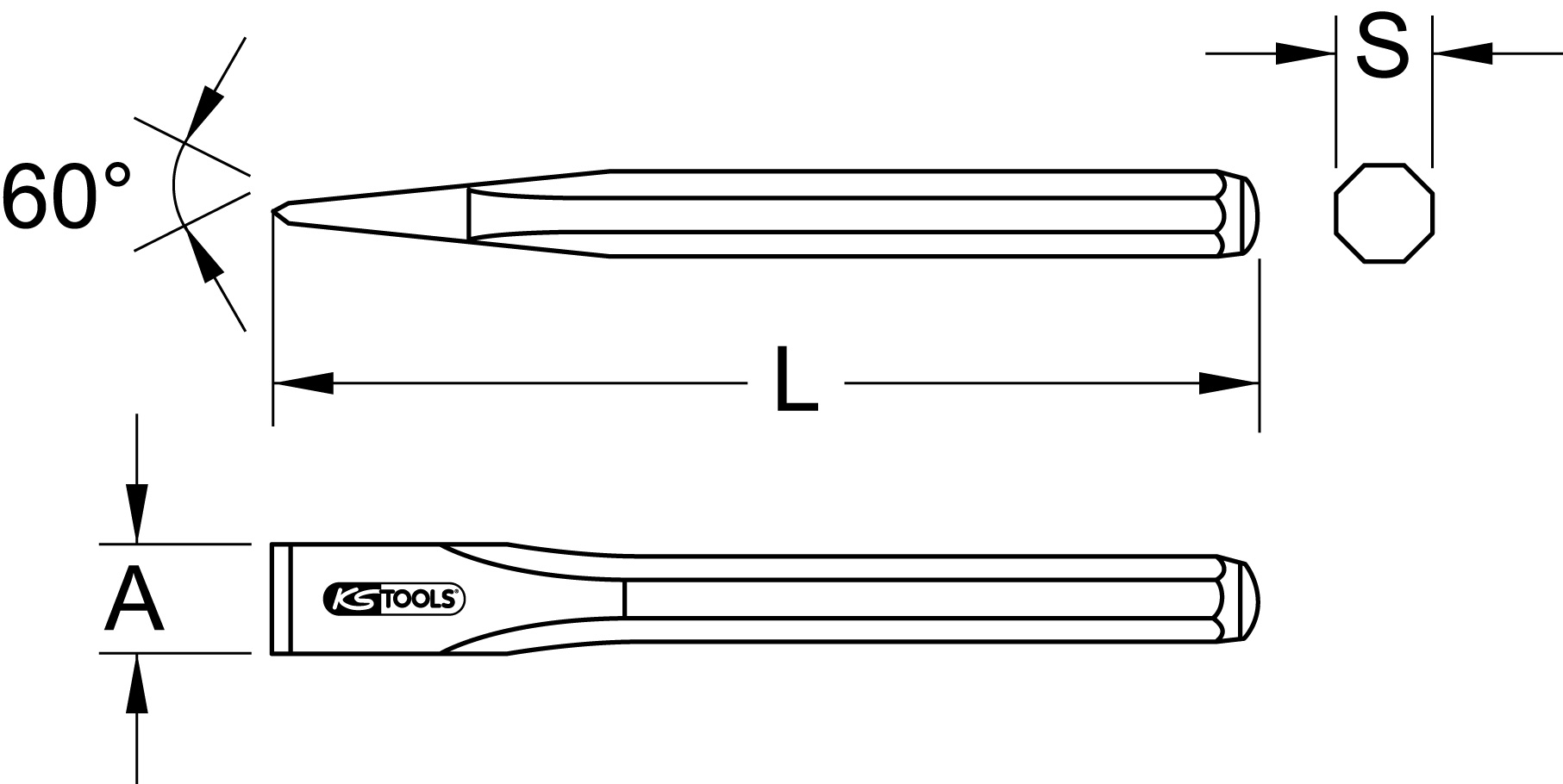 KS Tools Elektrikermeißel, 8-kant