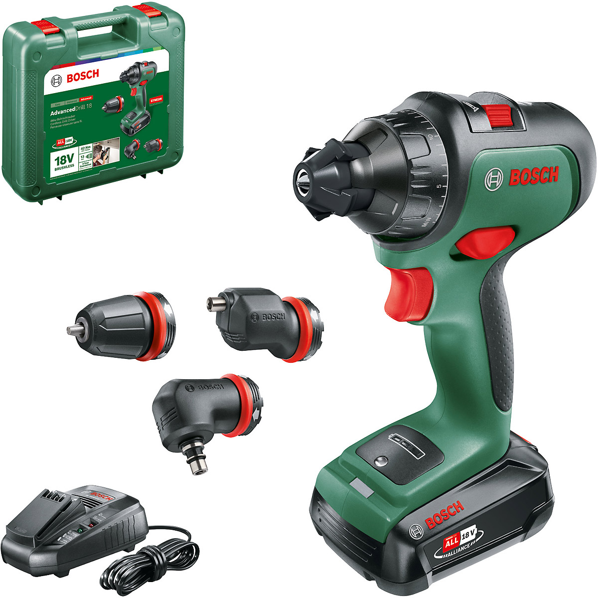 Bosch Akku-Zweigang-Bohrschrauber AdvancedDrill 18: 1x Akku, Winkel-/Exzenteraufsatz
