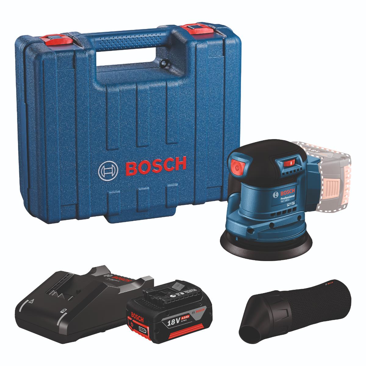 Bosch Exzenterschleifer GEX 185-LI, 1 x Akku GBA 18V 4.0Ah im Handwerkerkoffer