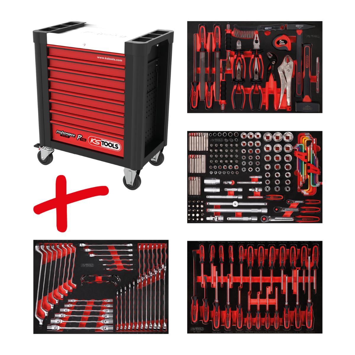 KS Tools Performanceplus Werkstattwagen-Satz P10 mit 241 Werkzeugen für 4 Schubladen