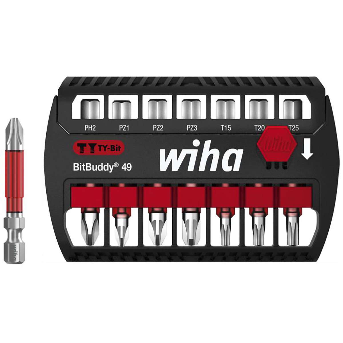 Wiha Bit Set BitBuddy TY-Bit 49 mm Phillips, Pozidriv, TORX 7-teiliges Set 1/4 zoll E6,3