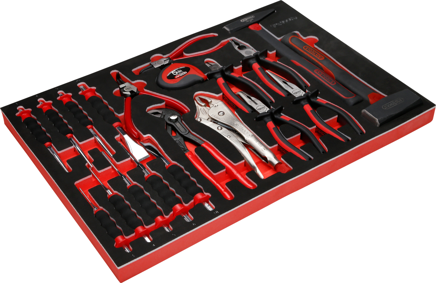 KS Tools Zangen- Hammer- und Meißel-Satz in Schaumstoffeinlage, 22-tlg
