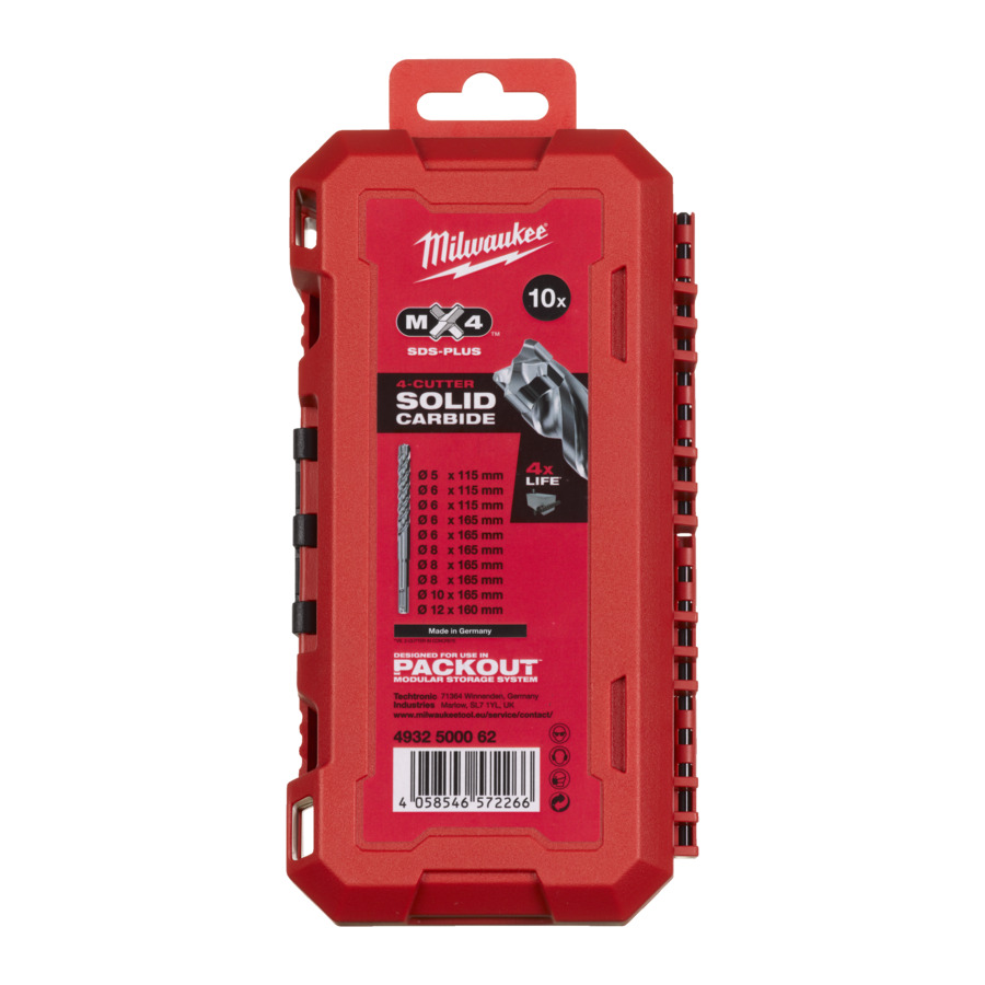 Milwaukee Hammerbohrer MX4 SDS-Plus Set 10-teilig in PACKOUT kompatibler Kassette