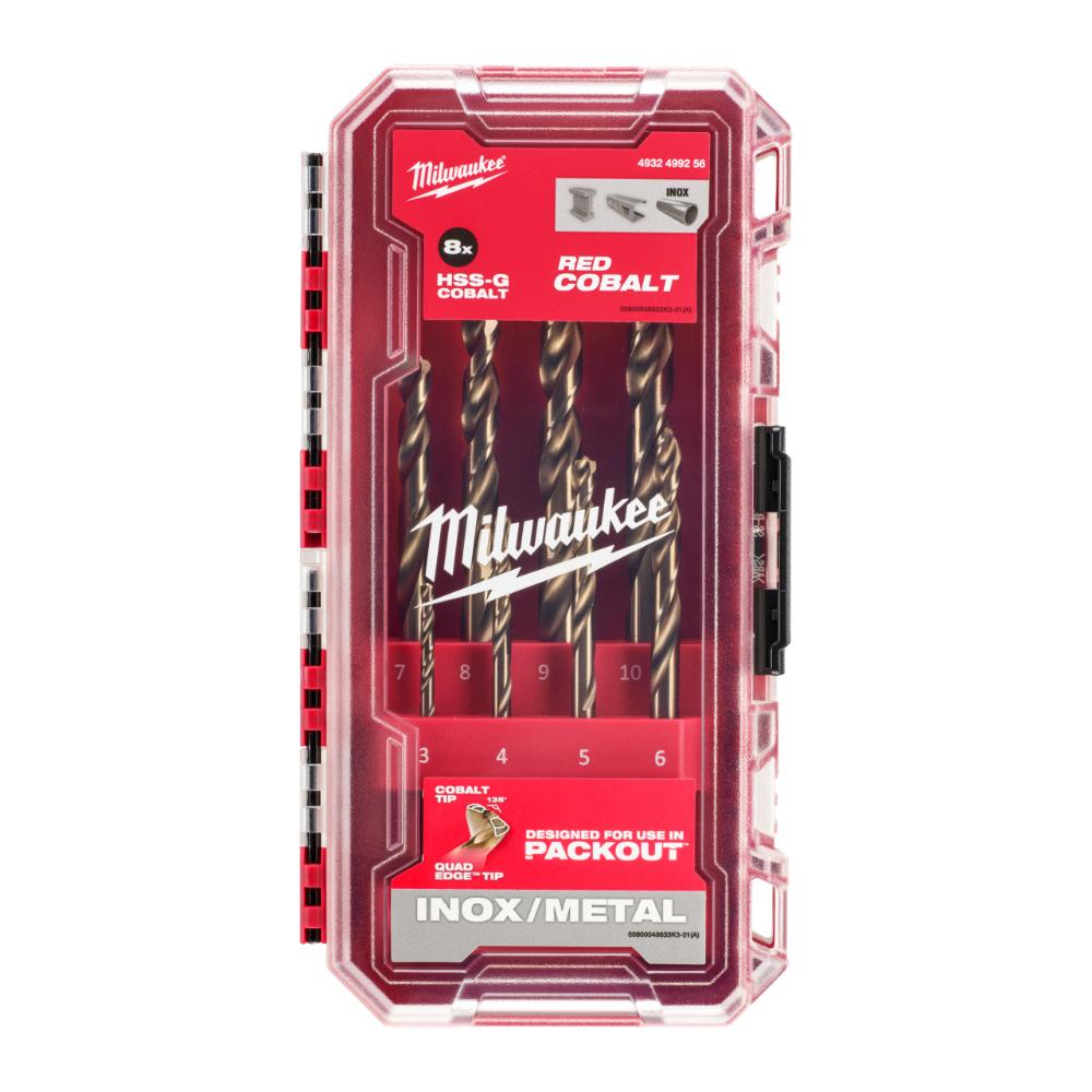 Milwaukee 8-tlg. Set in PACKOUT kompatibler Kassette HSS-G RED COBALT Metallbohrer HSS-G Co