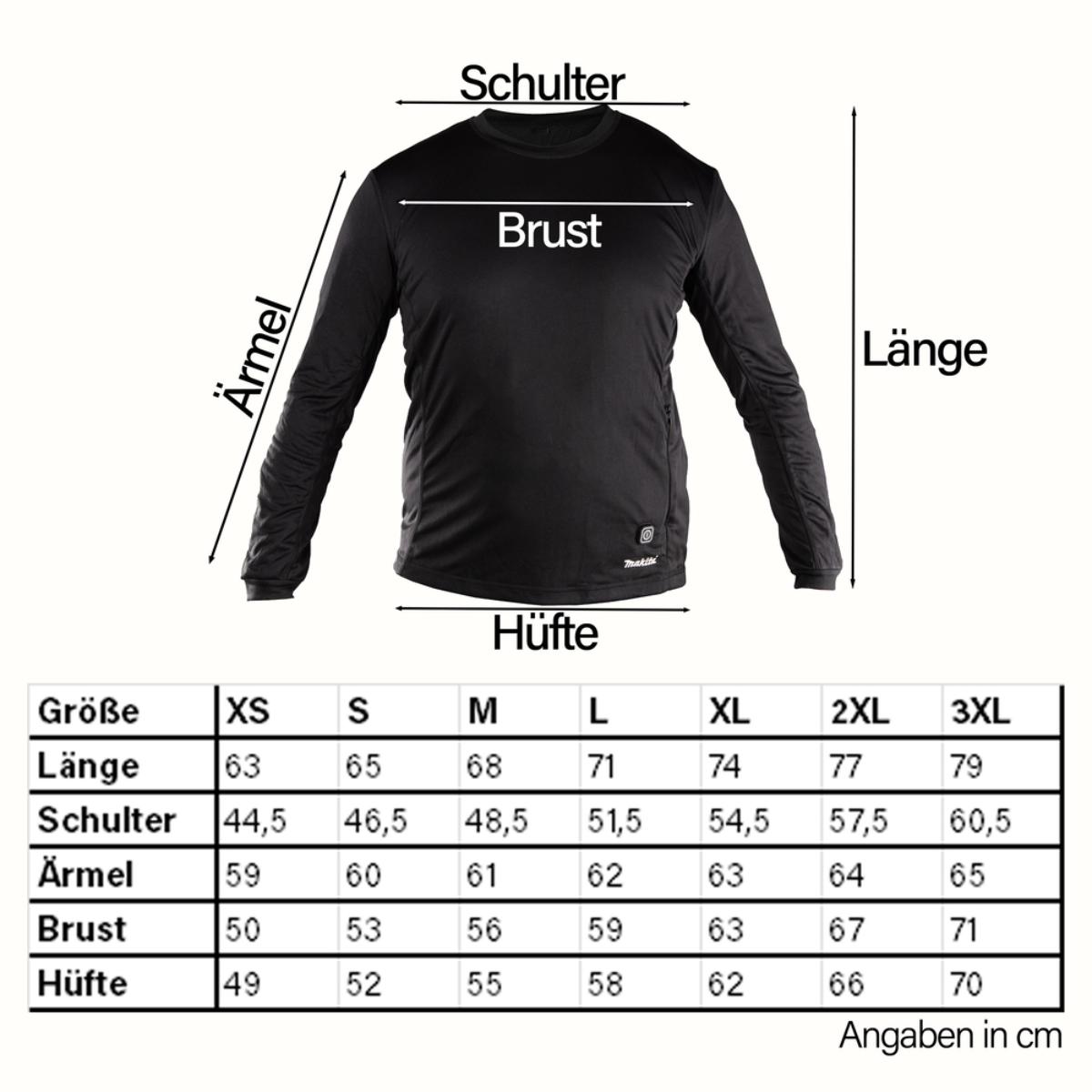 Makita Akku-Thermoshirt 18V/14,4V - 12V max. - 3-stufig - Rundhals - Größe S - DCX200CS