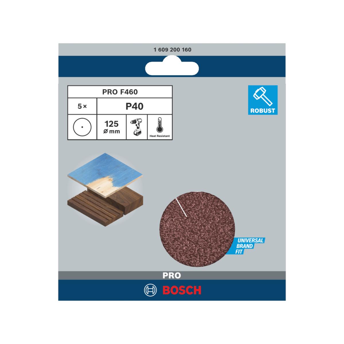 Bosch PRO Schleifblatt-Set F460 Expert for Wood and Paint, 125 mm, 5er-Pack