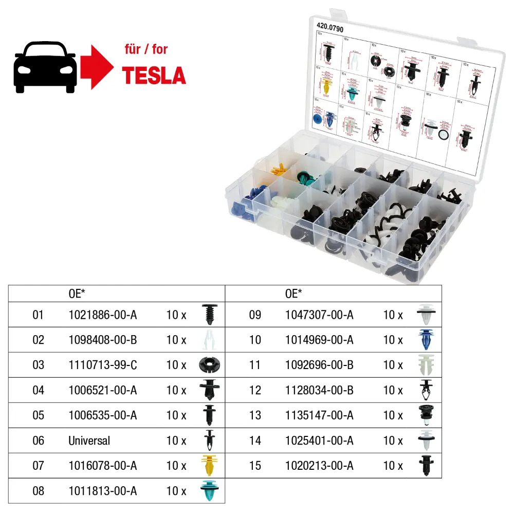 KS TOOLS Befestigungs-Clip-Satz für Tesla, 150-tlg