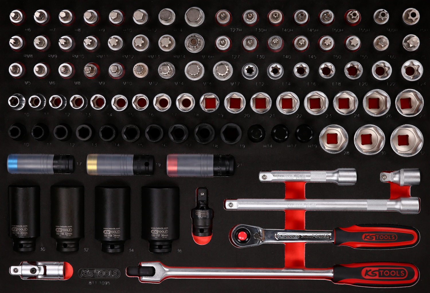 KS Tools 1-2'' Steckschlüssel-Satz in Schaumstoffeinlage, 95-tlg