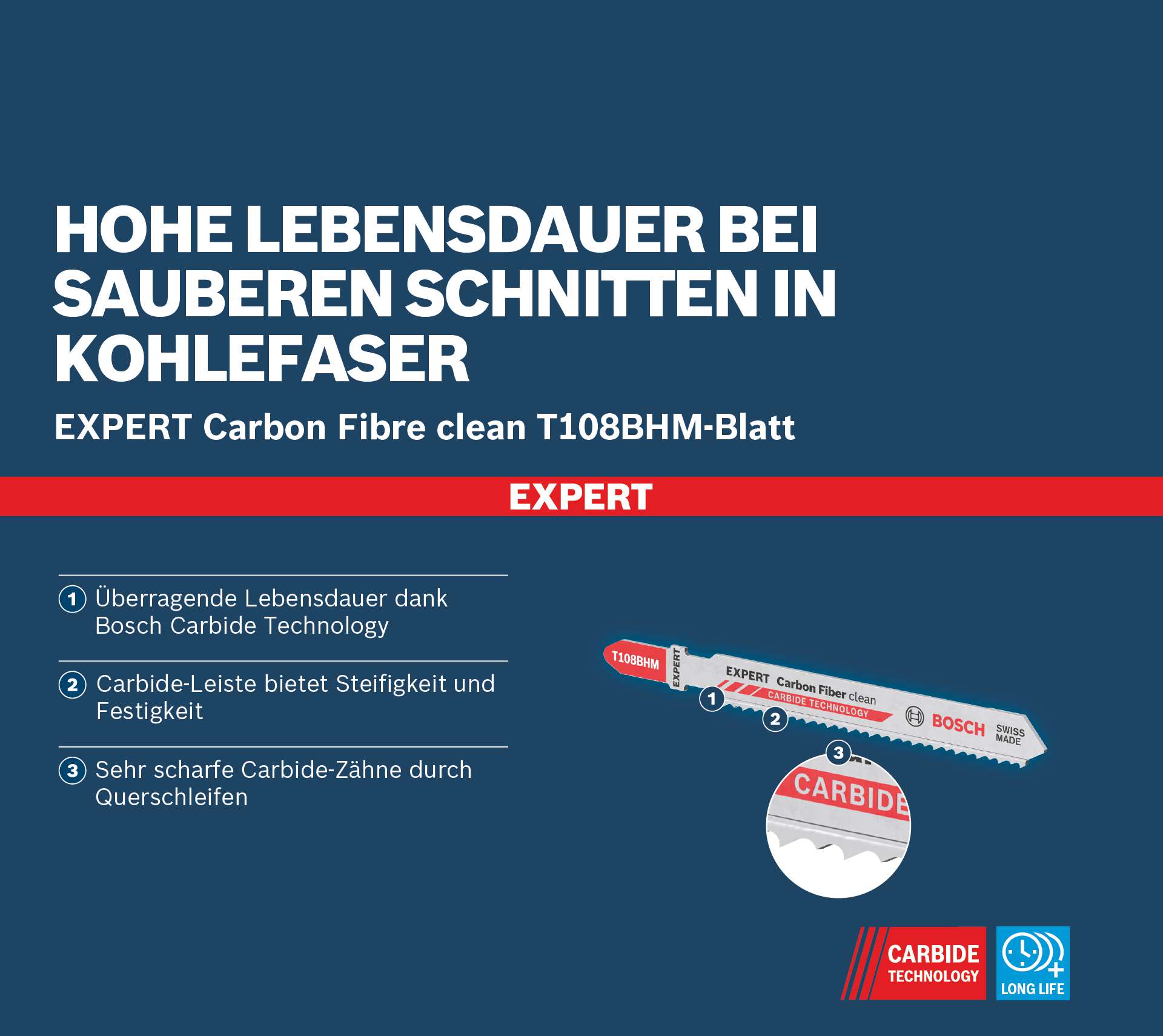 Bosch EXPERT ‘Carbon Fiber Clean’ T 108 BHM Stichsägeblatt, 3 Stück