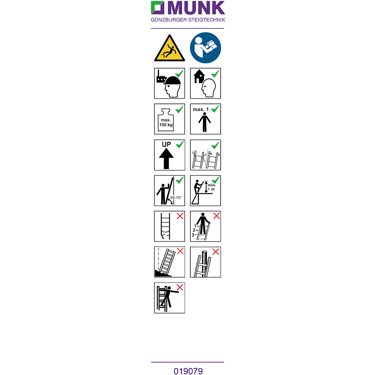 Munk Hinweis-Aufkleber für Sprossen-Anlegeleiter "B.gem. Verwendung"