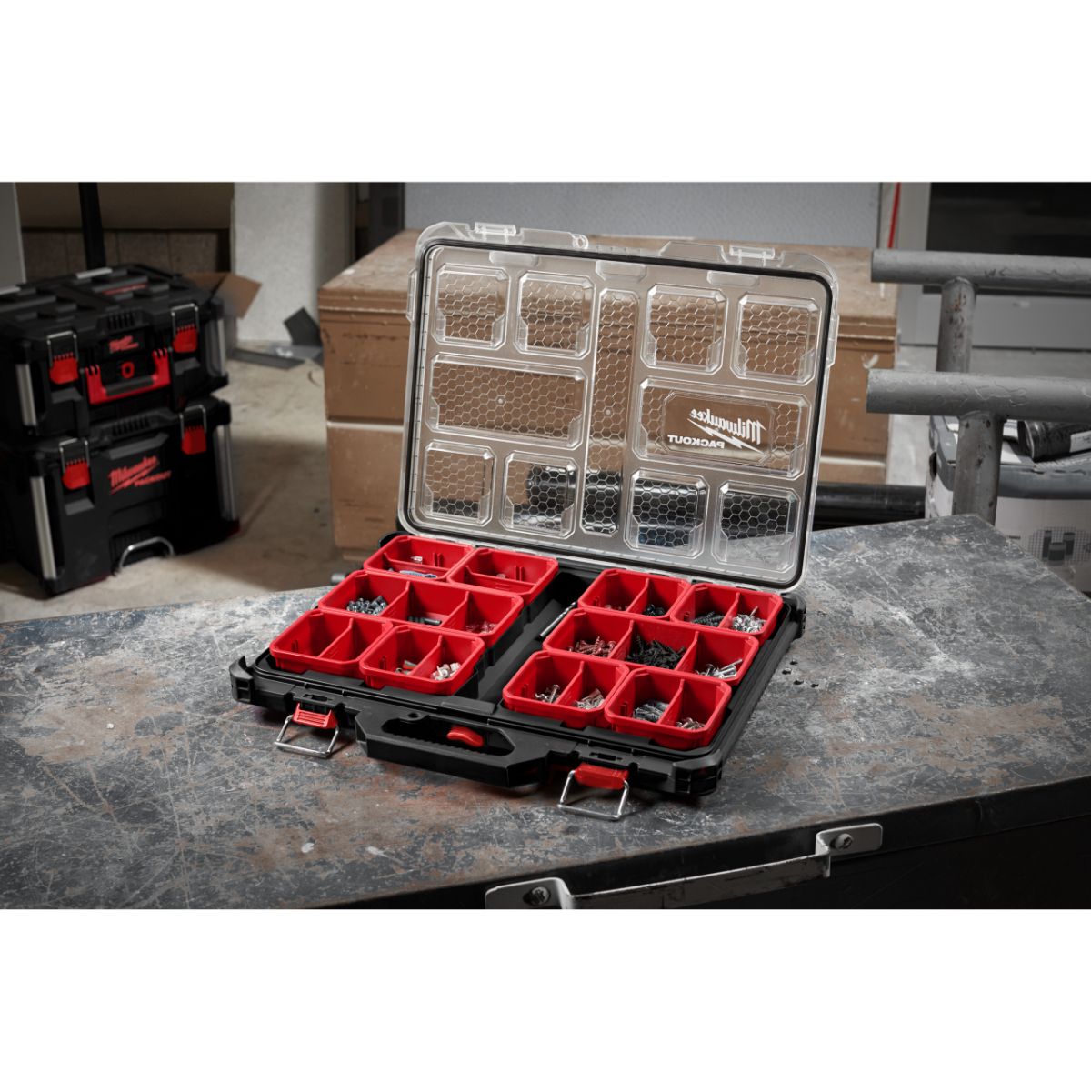 Milwaukee PACKOUT Promo-Set 3-teilig mit Trolley Koffer, Transportbox & Organiser Slim