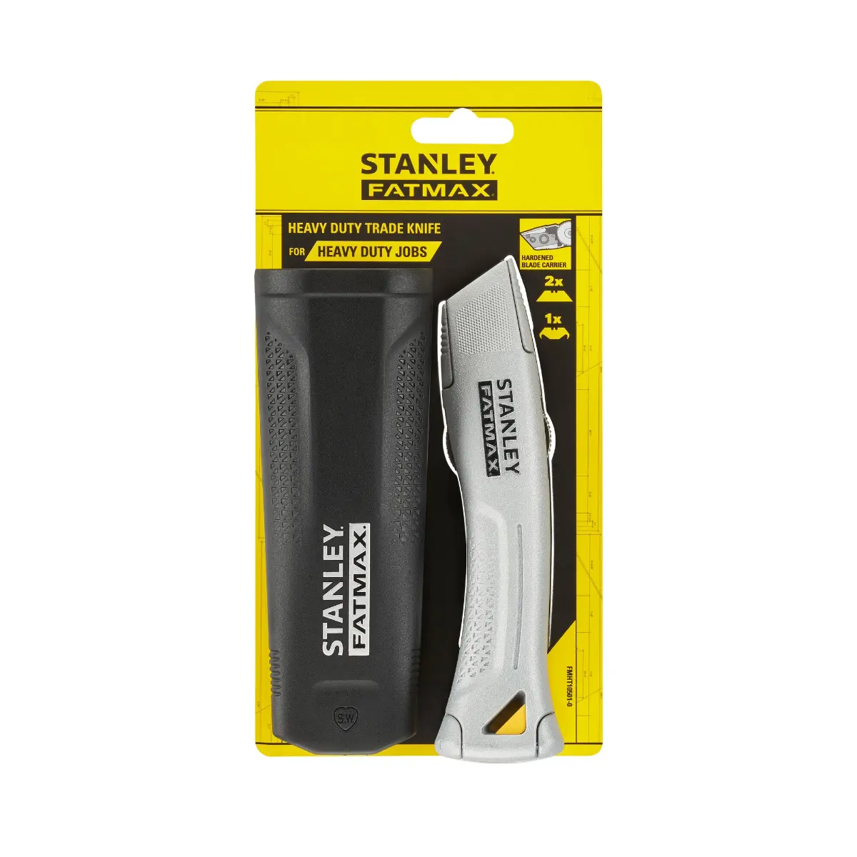 STANLEY FATMAX Universalmesser mit feststehender Klinge, silber, inklusive Kunststoffköcher, zwei Trapezklingen und einer Hakenklinge