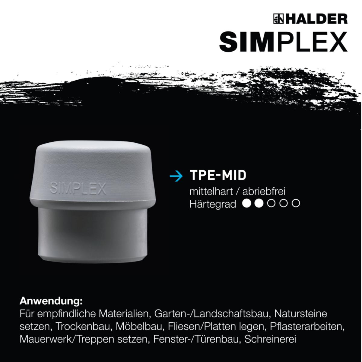 HALDER SIMPLEX - Schonhammer mit verstärktem Tempergussgehäuse und Fiberglasstiel, TPE-mid