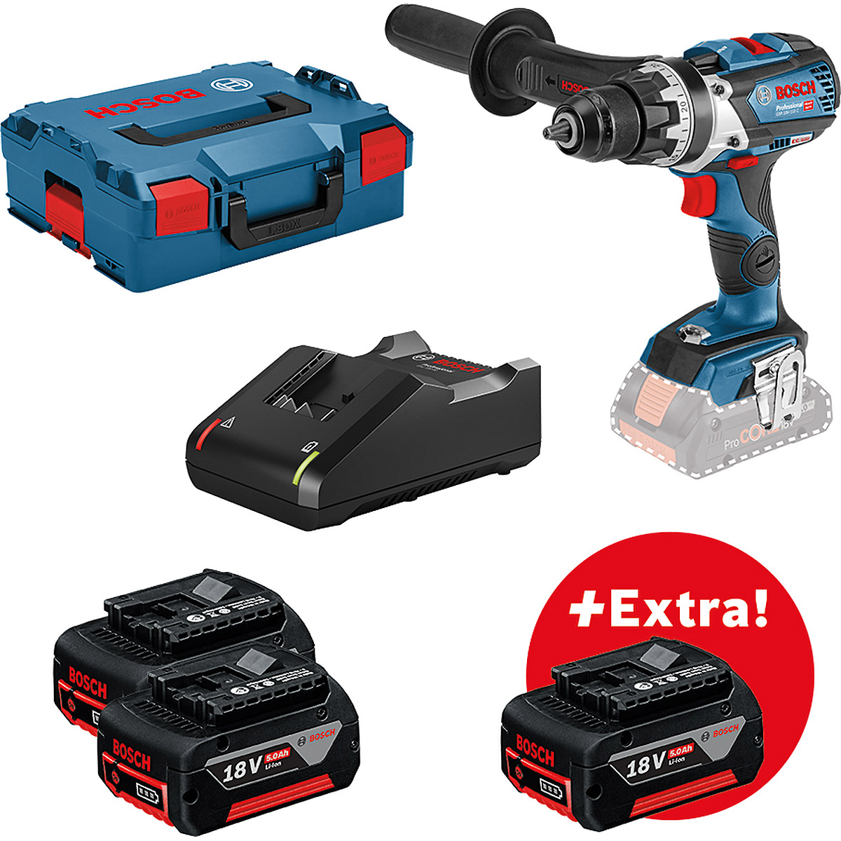 Bosch Bohrschrauber Werkzeug-Set: GSR 18V-110 C + 3 x GBA 18V 5.0Ah + GAL 18V-40