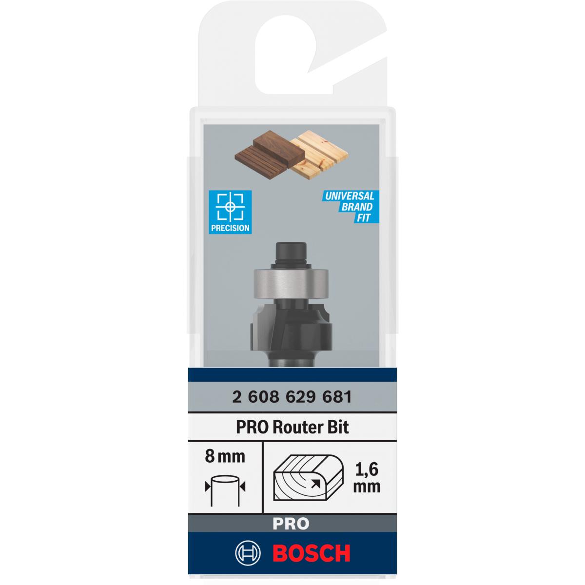 Bosch PRO Abrundfräser, R 1,6, Schaft 8 mm