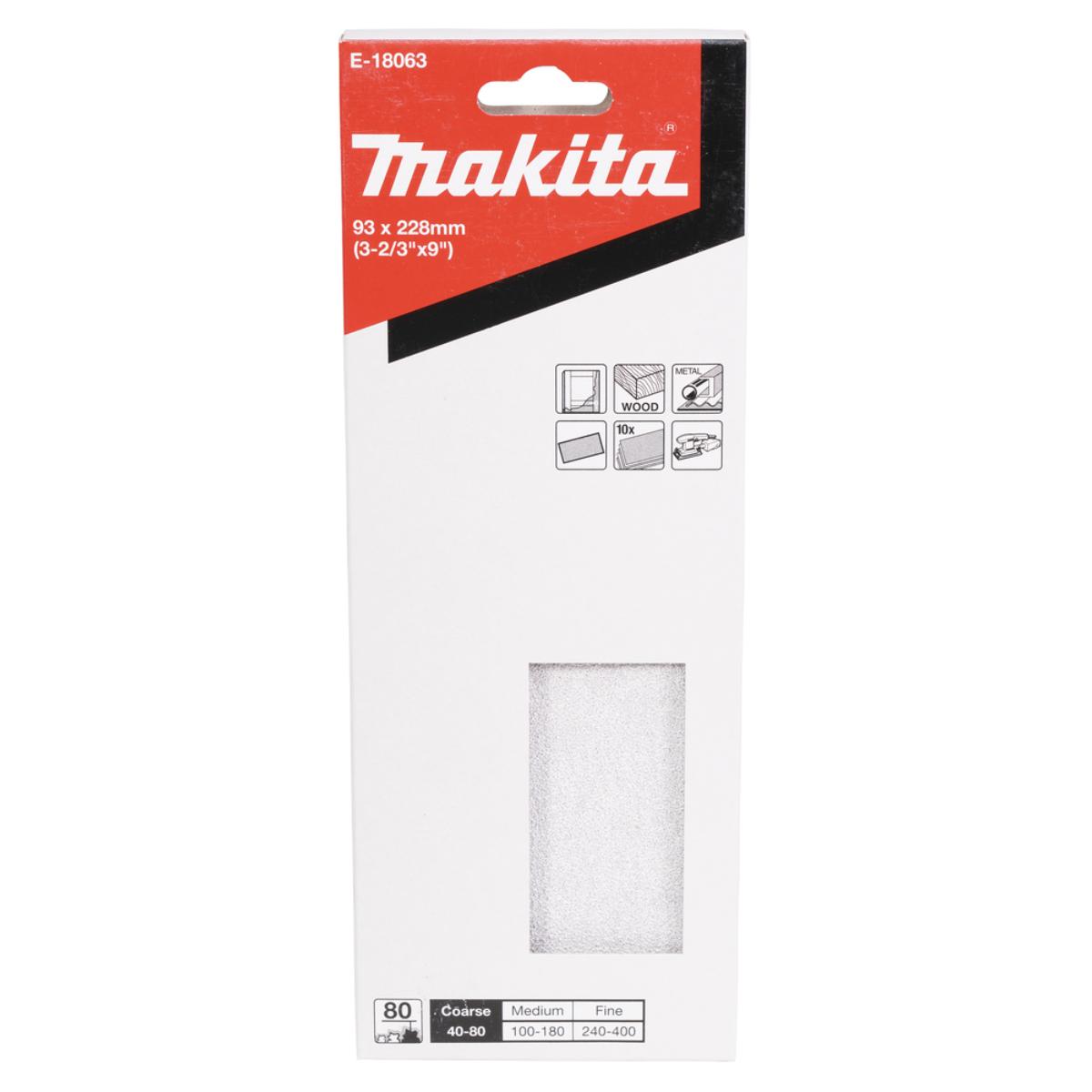 Makita Schleifpapier P80 93x228mm, Körnung ,ungelocht, 10 Stück