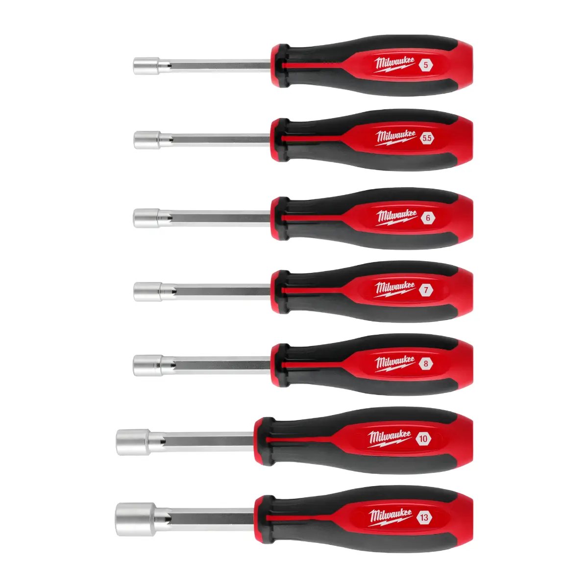 Milwaukee Steckschlüssel mit Griff und Durchgangsloch Set, magnetisch 7-teilig, 5.5mm, 6mm, 7mm, 8mm, 10mm, 13mm, 17mm