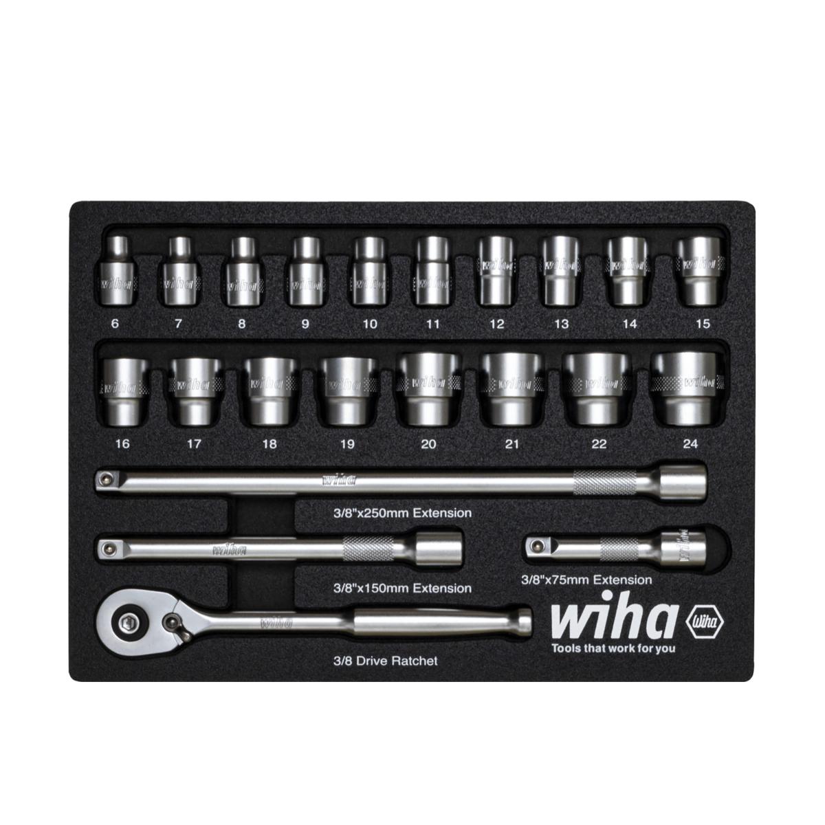 Wiha Ratschenschlüssel Set 3/8 zoll 22-teiliges Set in Schaumeinlage