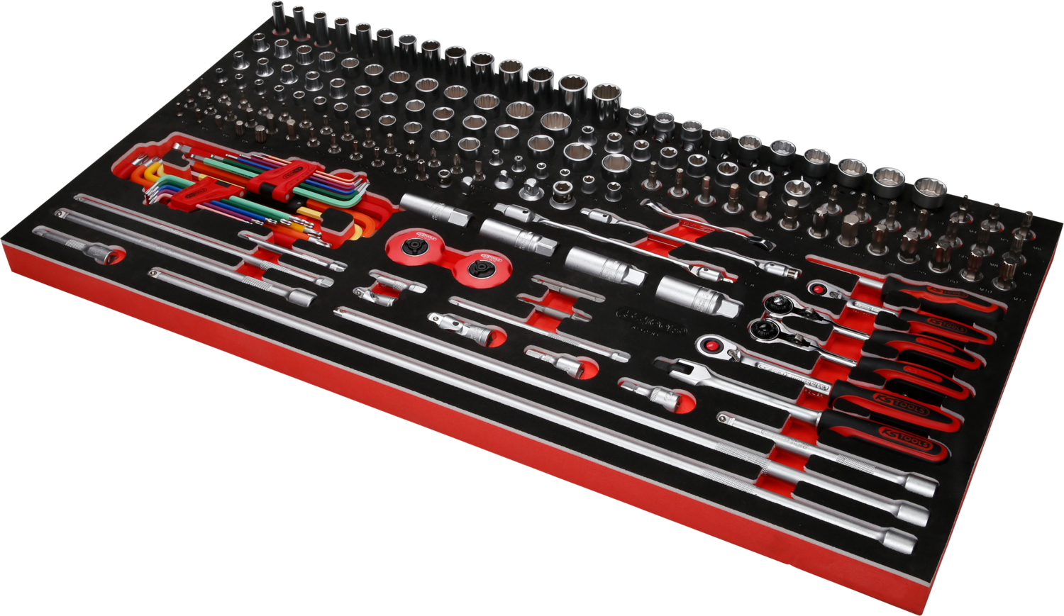 KS Tools 1-4'' + 3-8'' Steckschlüssel-Satz in Schaumstoffeinlage, 183-tlg