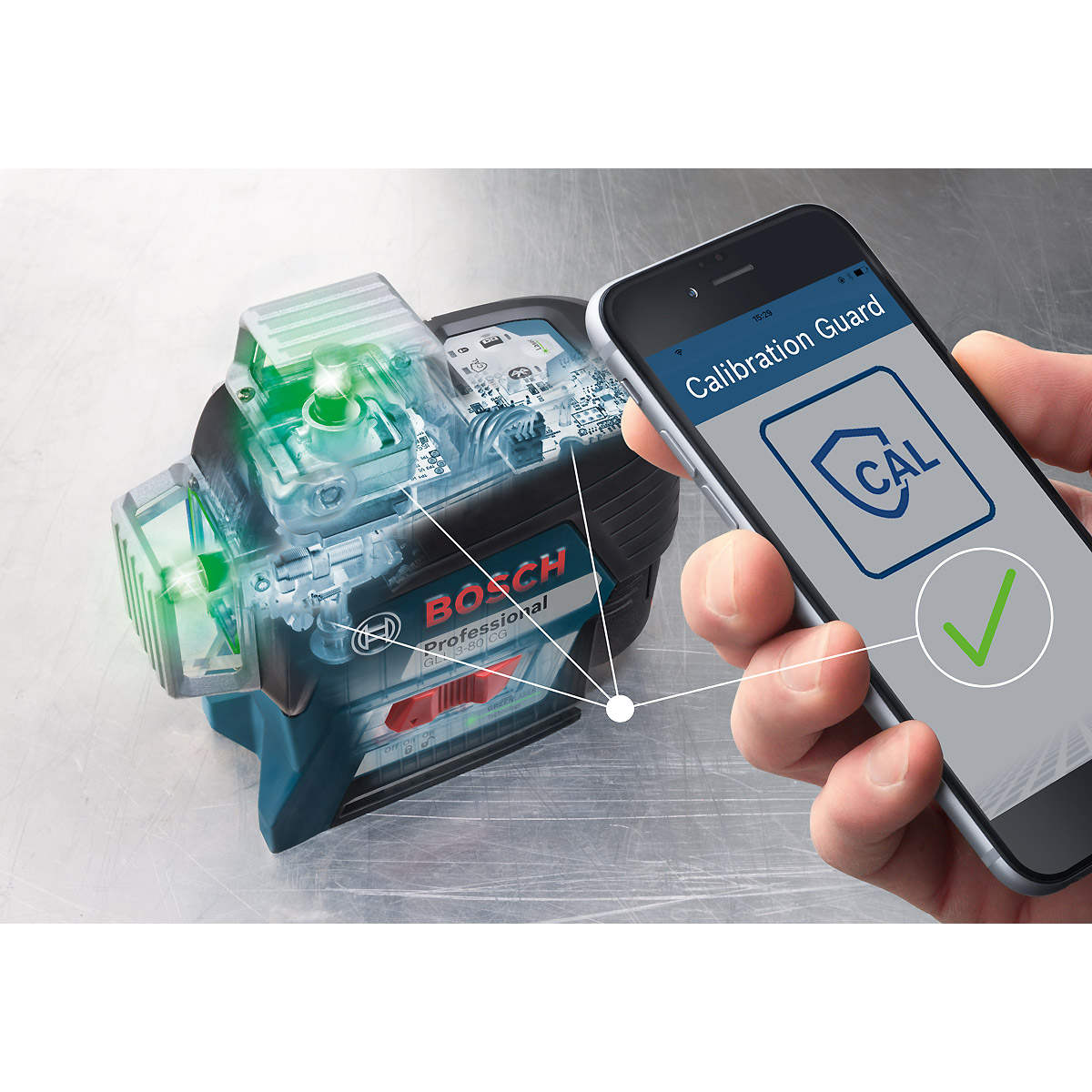 Bosch Linienlaser GLL 3-80 CG, mit 1 x 2.0 Ah Li-Ion Akku, Halterung BM 1, L-BOXX