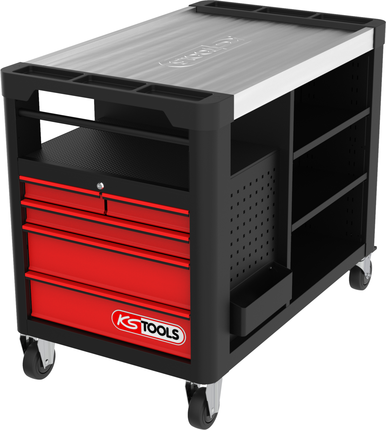KS Tools PERFORMANCEplus P35 SCHWARZ-ROT Werkstattwagen mit 12 Schubladen