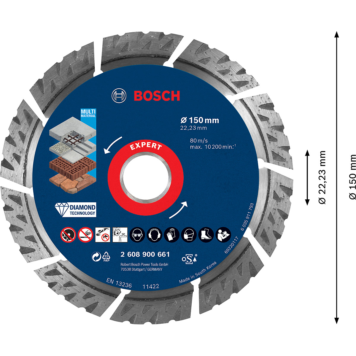 Bosch EXPERT MultiMaterial Diamanttrennscheiben, ür große Winkelschleifer mit Spannmutter