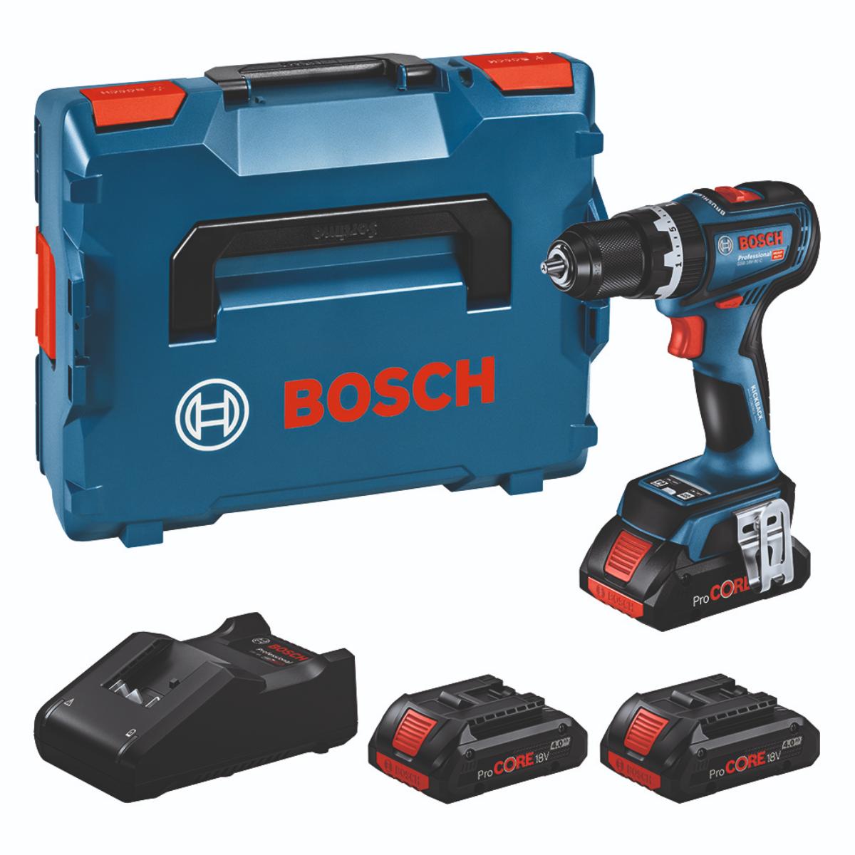 Bosch Professional Set: Akku-Schlagbohrschrauber GSB 18V-90 C, 3 x ProCORE18V 4.0Ah, L-BOXX