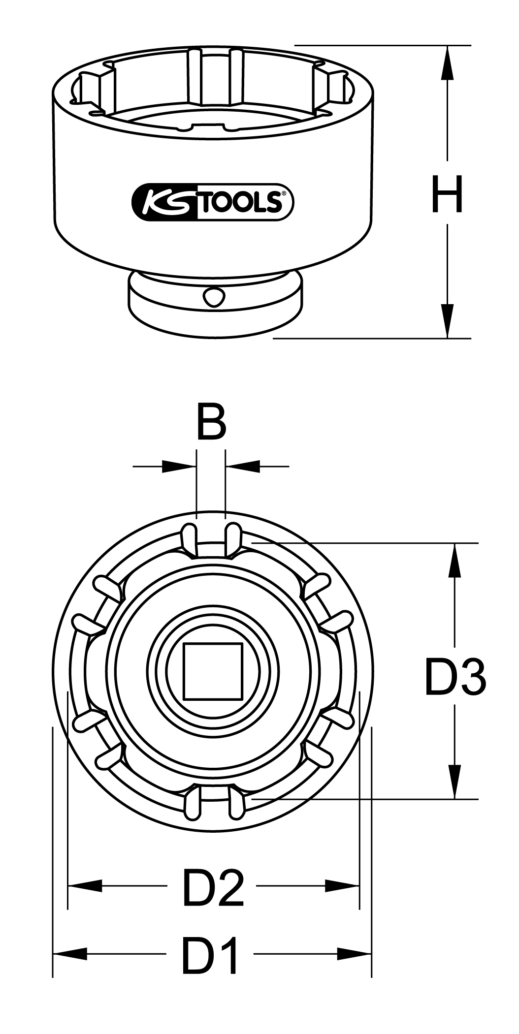 KS Tools 1" Nutmuttern-Schlüssel mit 6 Zapfen für Mercedes, 86 mm