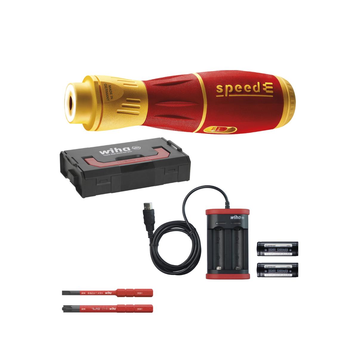 Wiha E-Schraubendreher speedE II electric 7-tlg mit slimBits, Batterien und USB-Ladegerät in L-Boxx Mini