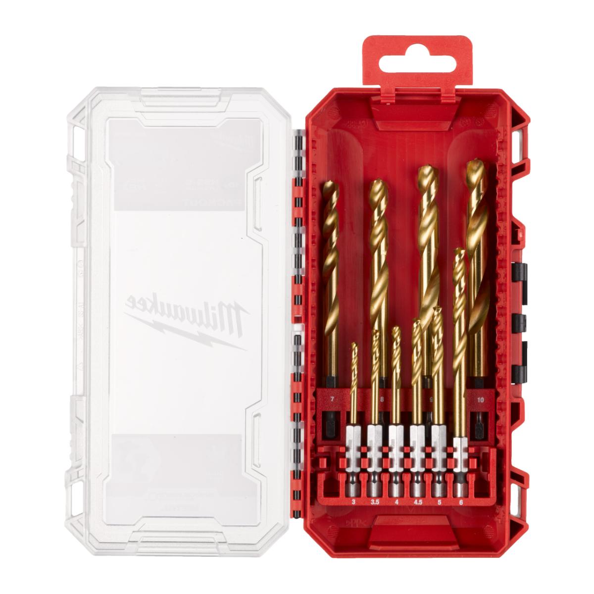 Milwaukee SHOCKWAVE Metallbohrer HSS-G RED HEX Titan 1/4" PACKOUT kompatibler Kassette, 10-teiliges