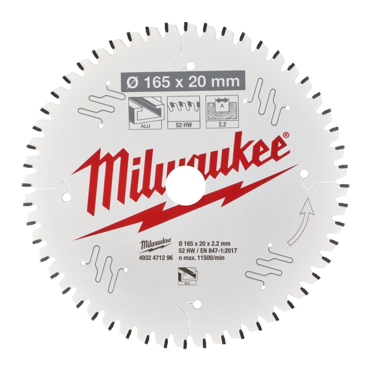 Milwaukee - Kreissägeblatt 165/20 mm 52Z Holz/Alu - 4932471296