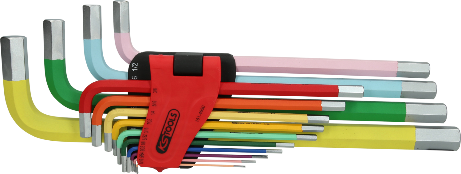 KS Tools Innensechskant-Winkelstiftschlüssel-Satz, extra lang, 14-tlg Zoll