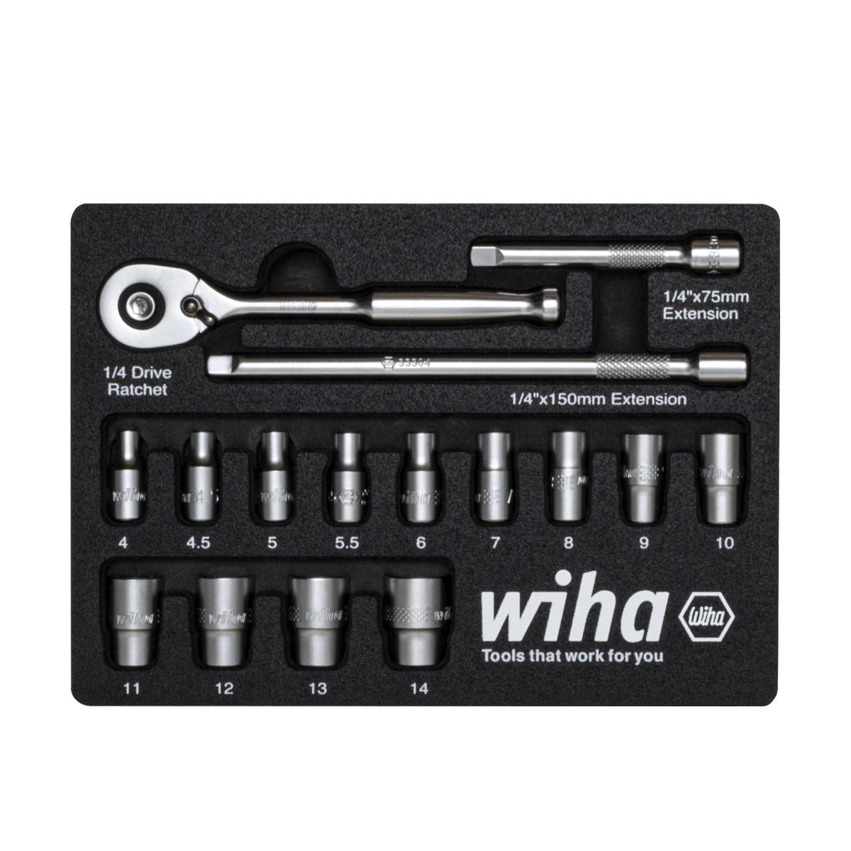 Wiha Ratschenschlüssel Set 1/4 zoll 16-teiliges Set in Schaumeinlage