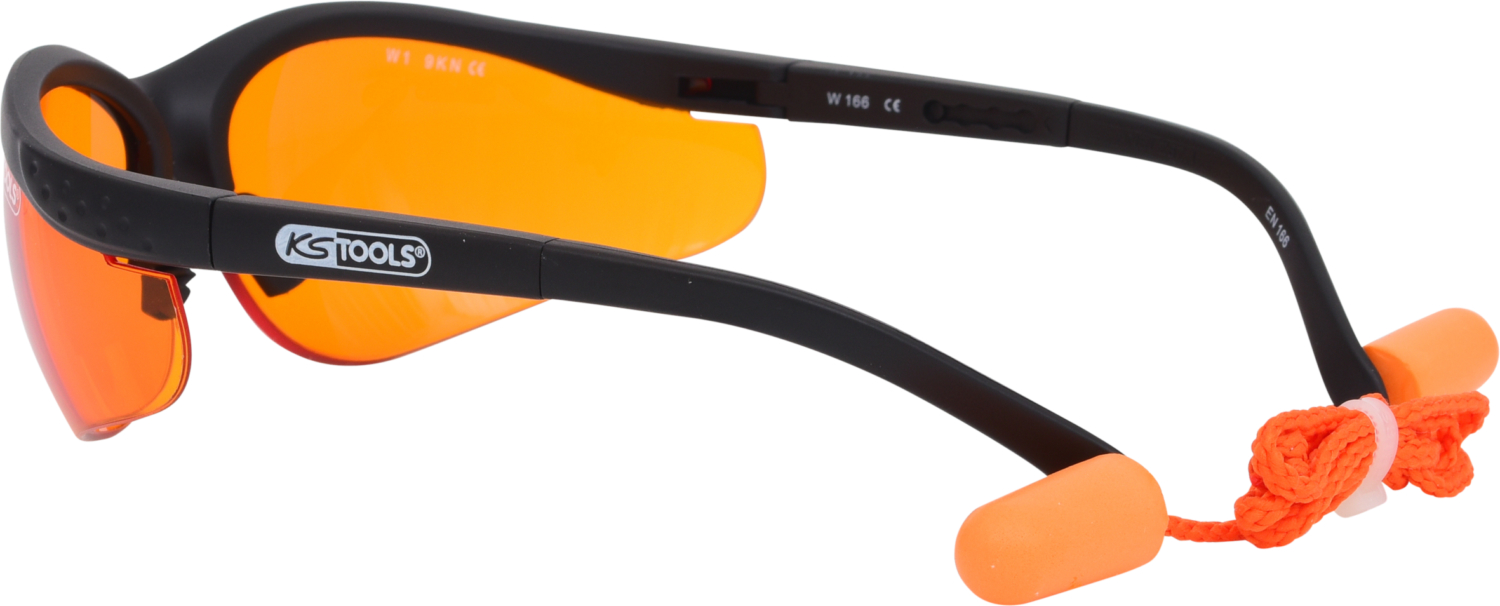 KS Tools Schutzbrille-orange, mit Ohrstöpsel