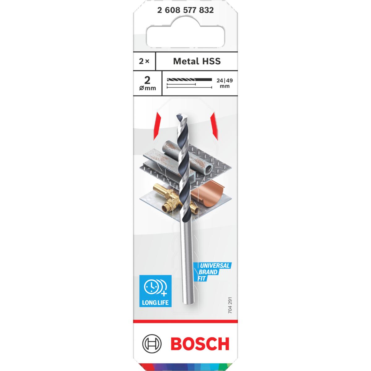 Bosch Metal HSS Spiralbohrer, 2 x 24 x 49 mm, CYL-Schaft, 2-Stück