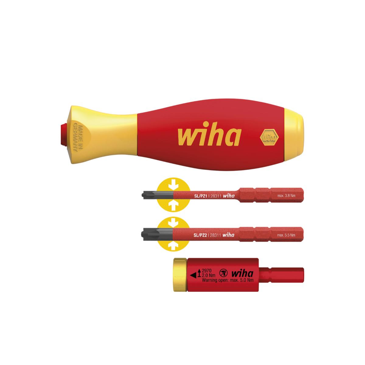 Wiha Drehmoment Set easyTorque Adapter electric 2,0 Nm mit slimVario Halter und slimBits SL/PZ 4-teiliges Set