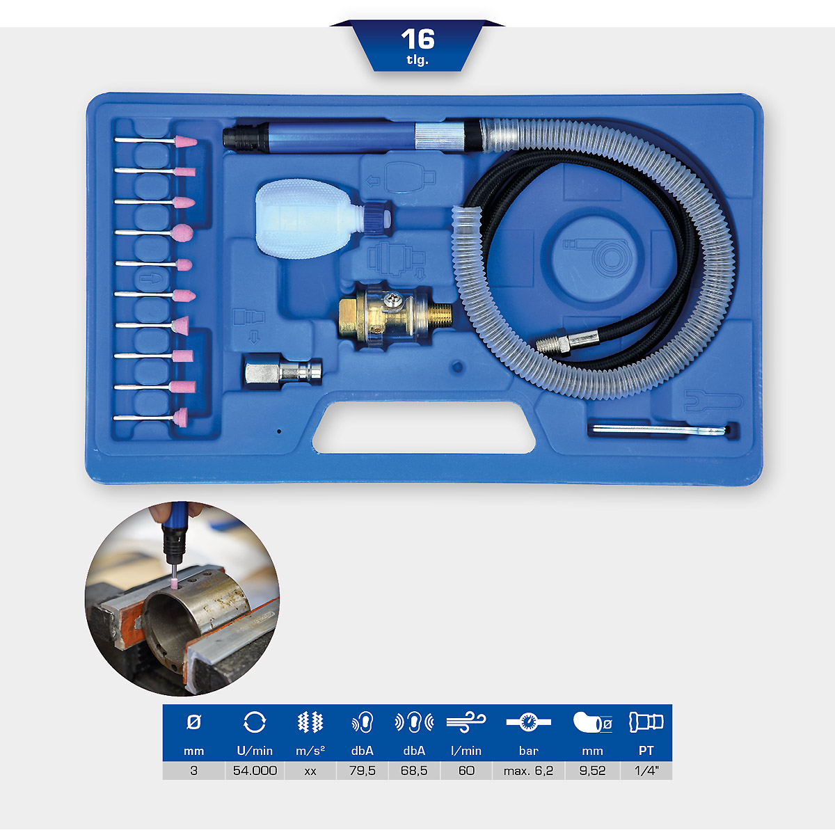 Brilliant Tools Druckluft-Stiftschleifer-Satz, 16-tlg