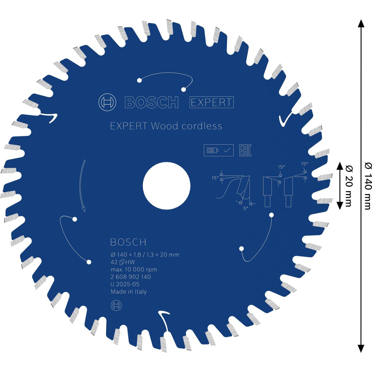 Bosch EXPERT Wood Kreissägeblatt, 140x1,8x20 mm, Z42 mit Reduzierring